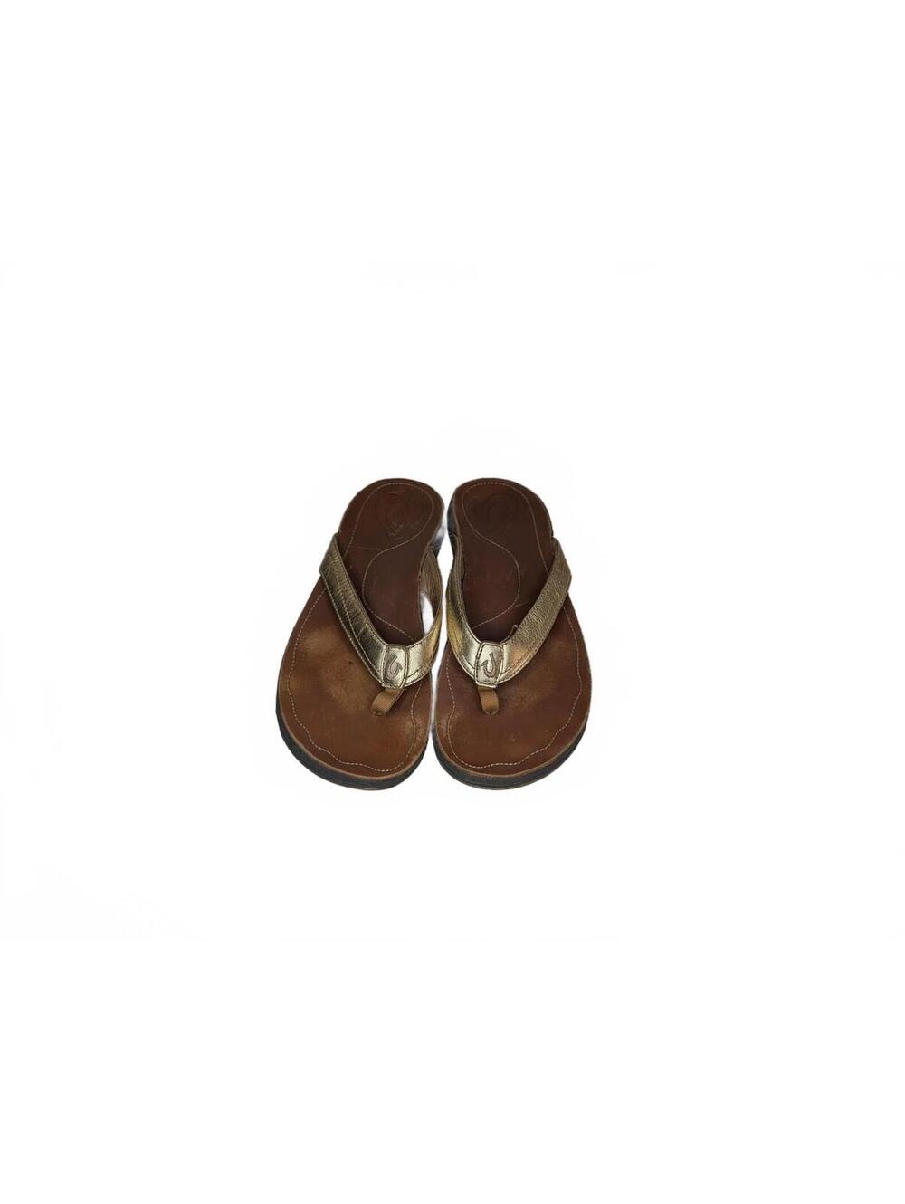 OluKai Kumu Women's Thong Sandals Gold Leather Straps Size 38